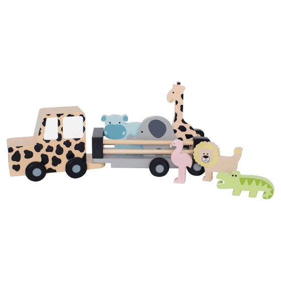 Drewniany  Jeep safari z przyczepą